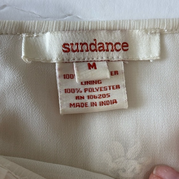 Sundance ivory Sheer Boho Blouse Floral Embroidered Pleated Ruffle Neck Size M - Picture 2 of 11